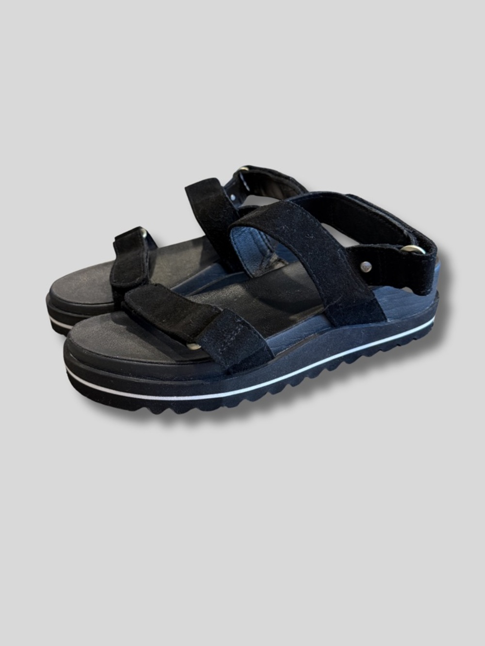 Roxy Himari Leather Black Suede Velcro Adjustable Strap Platform Sandals